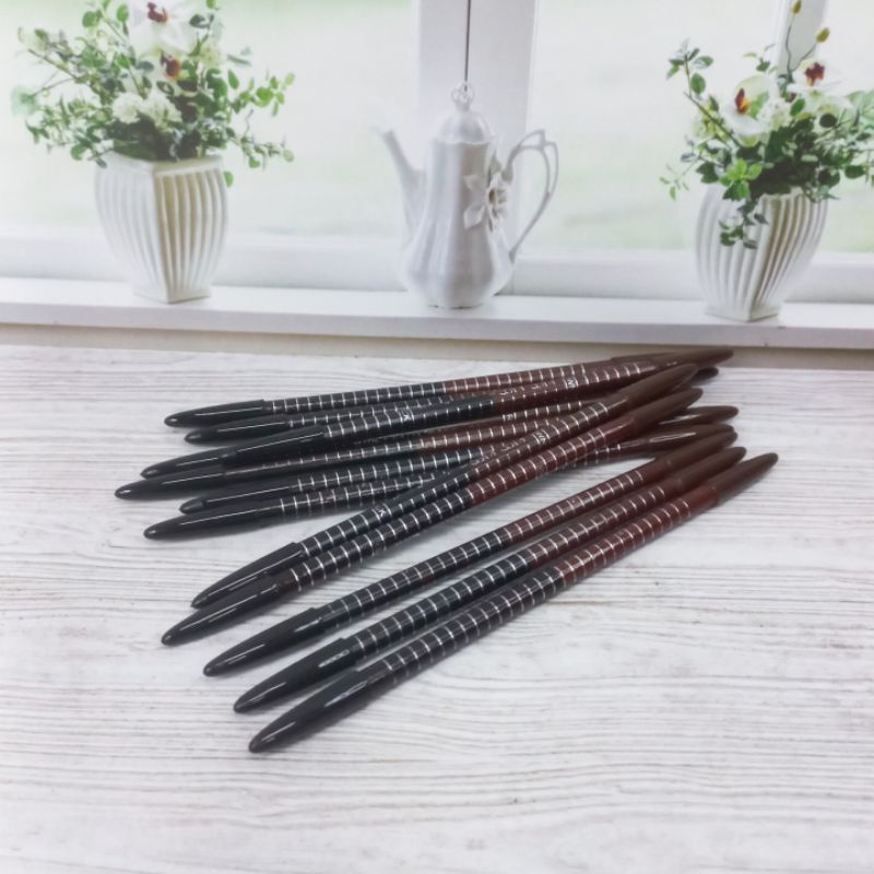 12Pcs Pensil Alis Eyebrow Pensil Bolak Balik Hitam Coklat Grosir