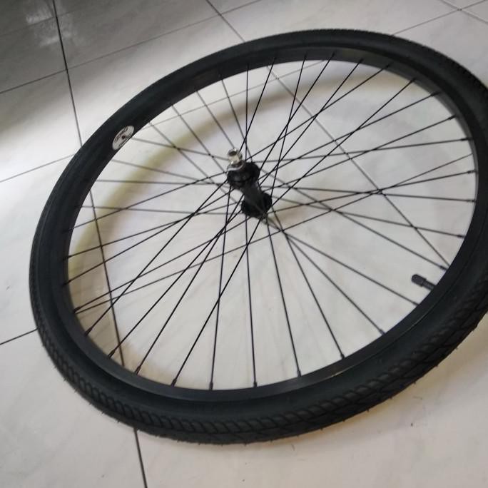 Paket Roda Sepeda 26 Depan Full Hitam , Pelek +Jari Ban Luar Dalam