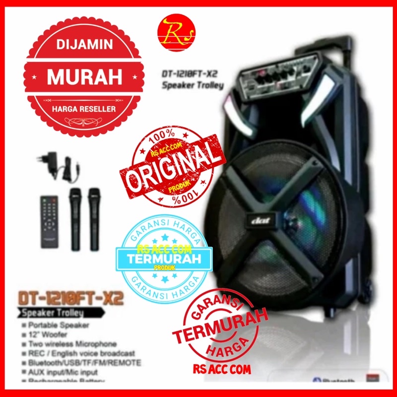 Speaker 12 inch portable Pa Dat Dt1210ft 2 mic wireless Dat 1210 Ft Original