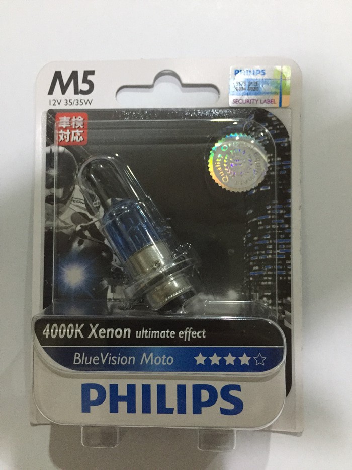 Bohlam, Lampu Depan Motor Philips Blue Vision M5 Kaki 1 12V 35/35W (Asli)