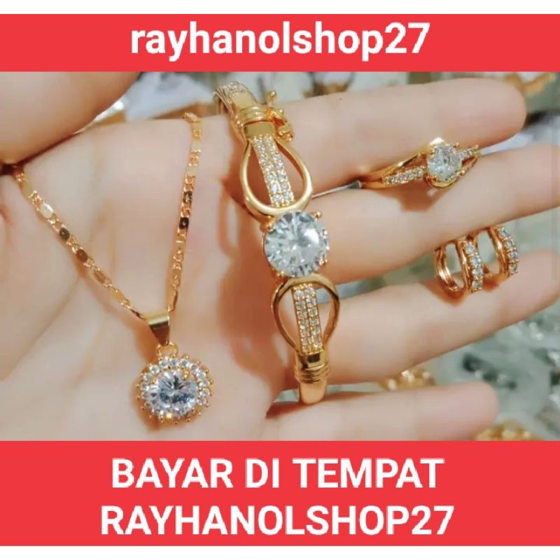 SET LENGKAP WANITA DEWASA TITANIUM MOTIF PERMATA LENGKAP LAPIS EMAS 24 K