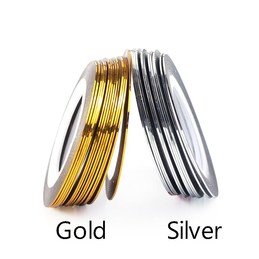 R-flower 5roll/set Stiker Pita Nail Art Striping Line Hot Glitter Gold Silver