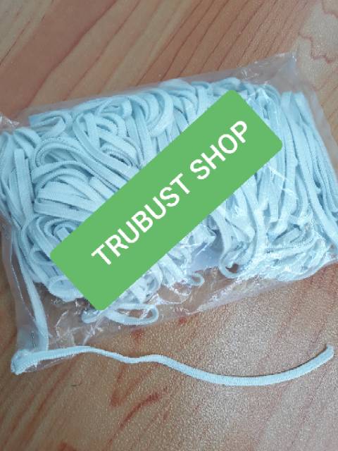 Tali karet masker elastis lebar 4mm putih panjang 50yard/45mtr