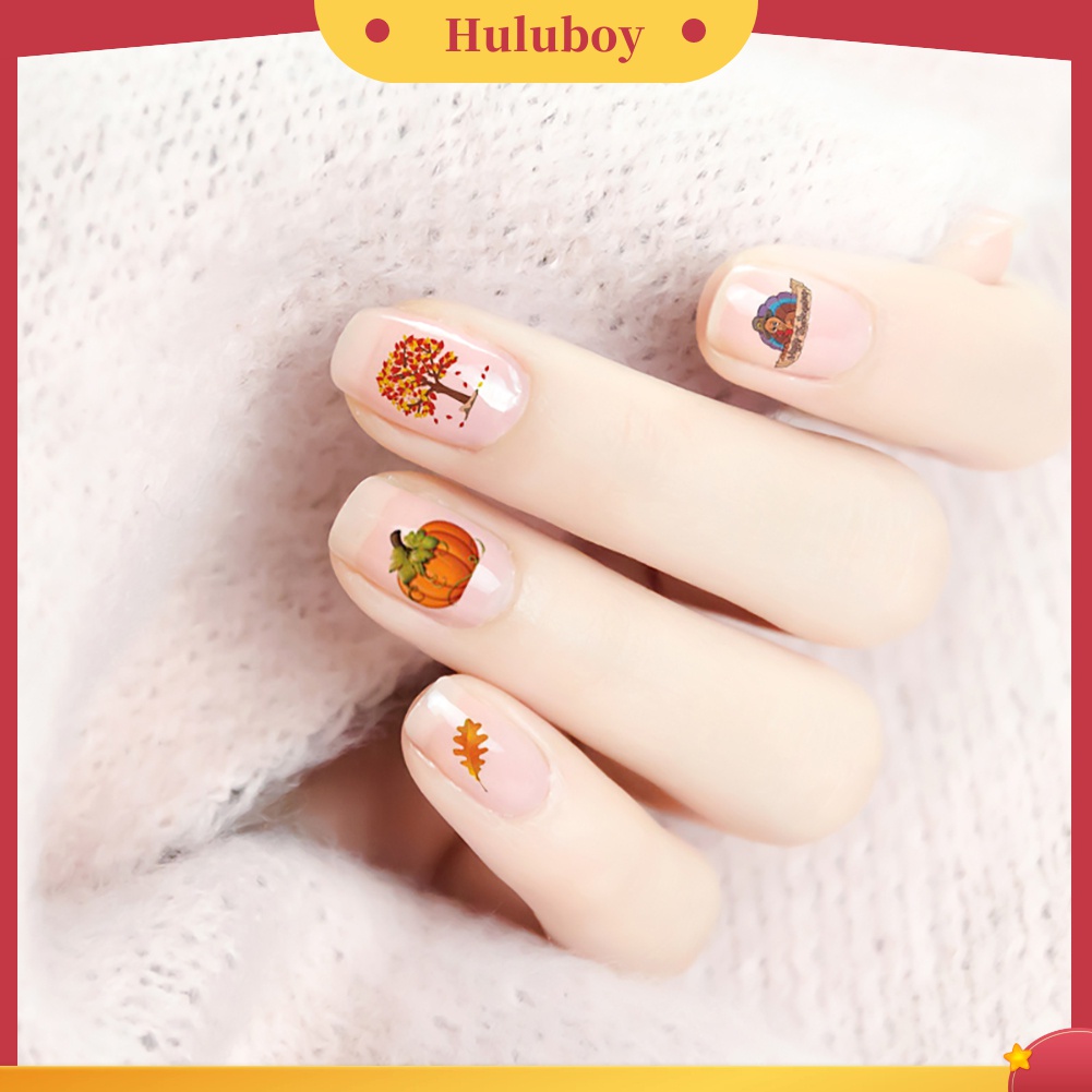 Huluboy Huluboy♡ 12 Lembar Stiker Kuku Motif Labu Maple Untuk Dekorasi Nail Art DIY