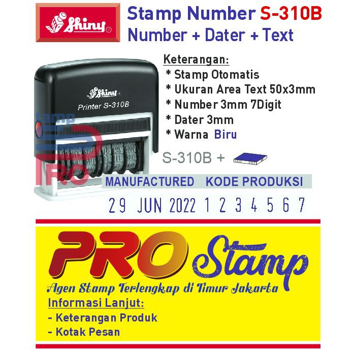 

Shiny S-310B Stempel Kode Produksi / Dater + Number + Text Custom