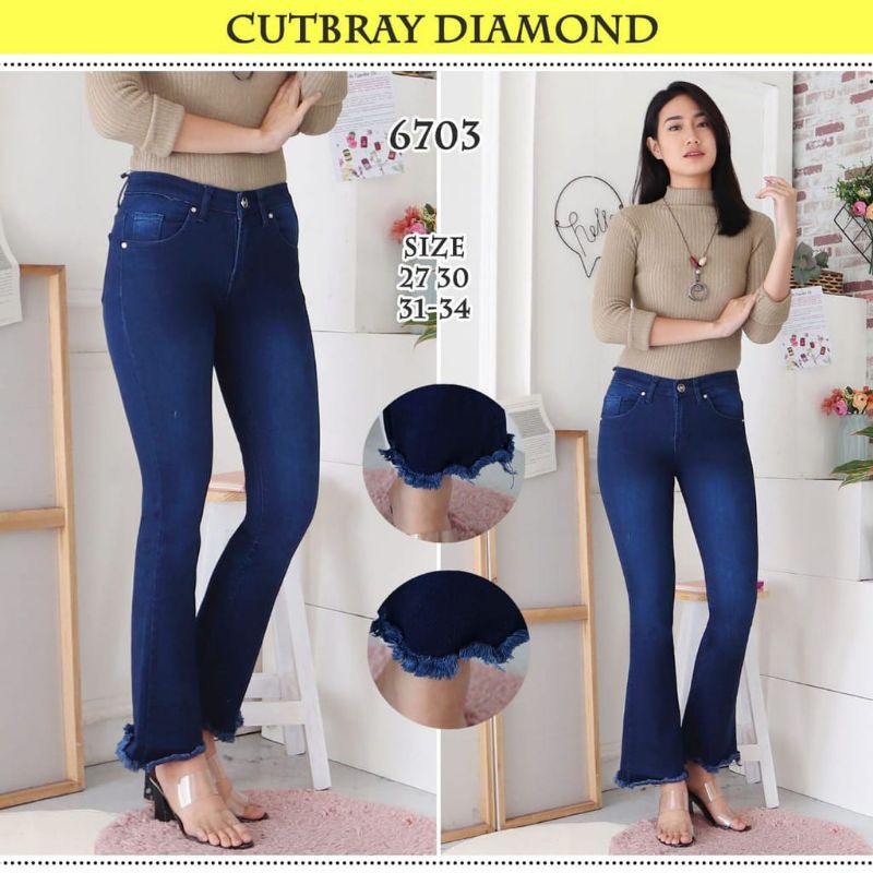 Celana Jeans Cutbray 27-34 Jumbo Rawis Wanita 4 Warna Bahan Softjeans Strecth Melar