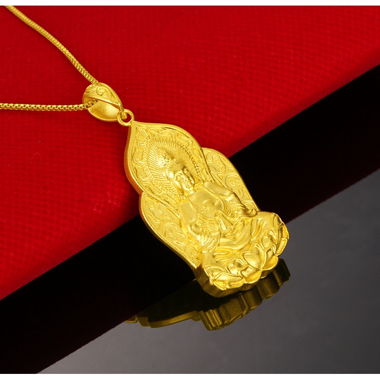 Kalung Lapis Emas Asli Kadar 375 Dengan Liontin Avalokitesvara Card Untuk Pria Dan Wanita