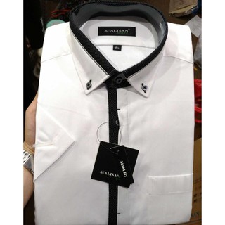 Ljm Kemeja Pria Alisan Slimfit Pendek Putih Semi Formal Klep Terbuka Hitam - Putih, S Pir