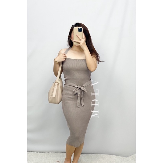 MDLV ~ 0350# Agatha Knitted Halter Bodycon Dress Bo