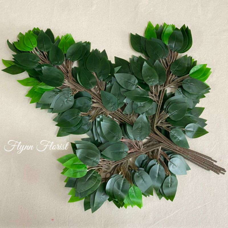 Daun Beringin Hijau (lusinan) Daun Artificial / Daun Dekorasi / Daun Plastik / Daun Pernikahan