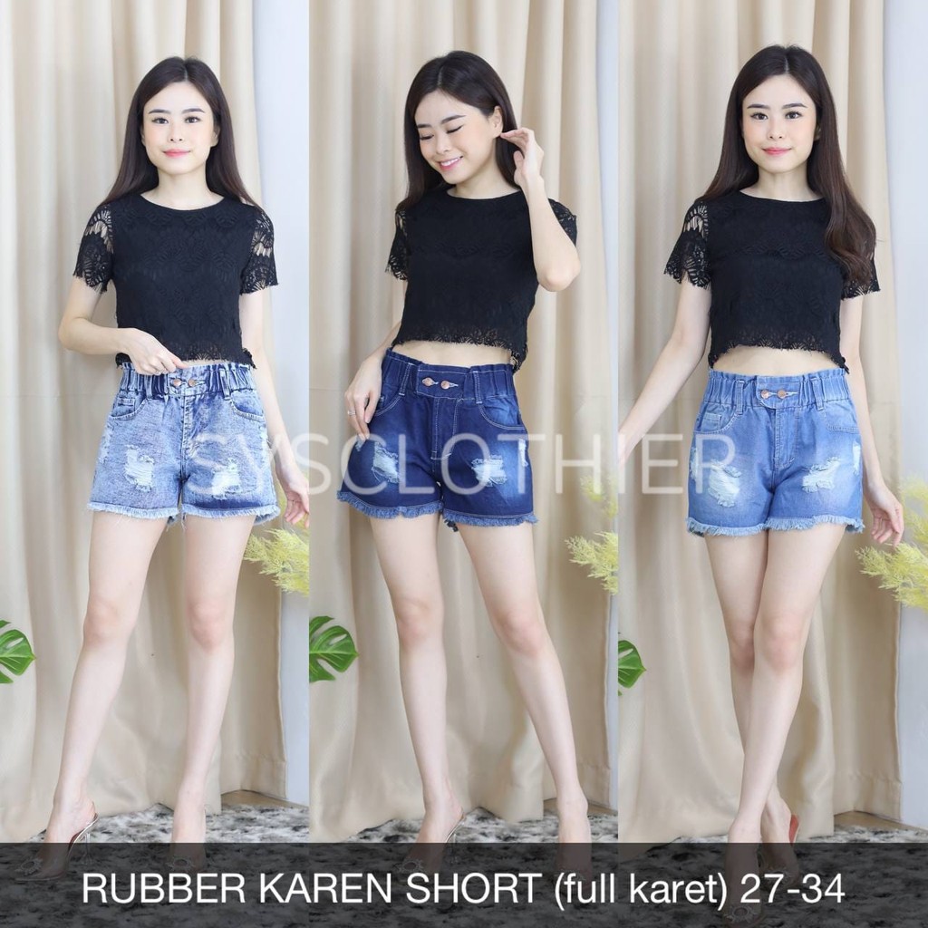 CELANA JEANS WANITA RUBBER KAREN SHORT