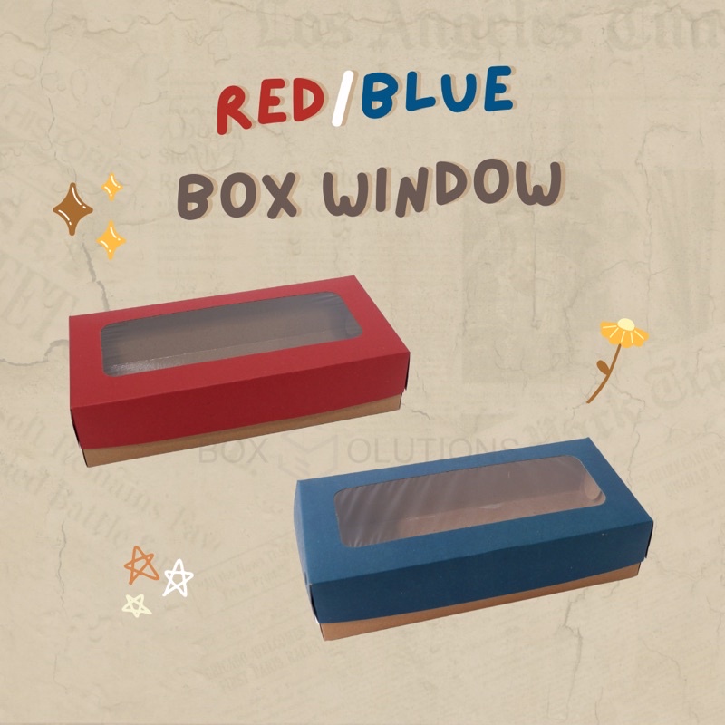 

red / blue long box kraft window - 25x12x6 cm isi 10 pcs