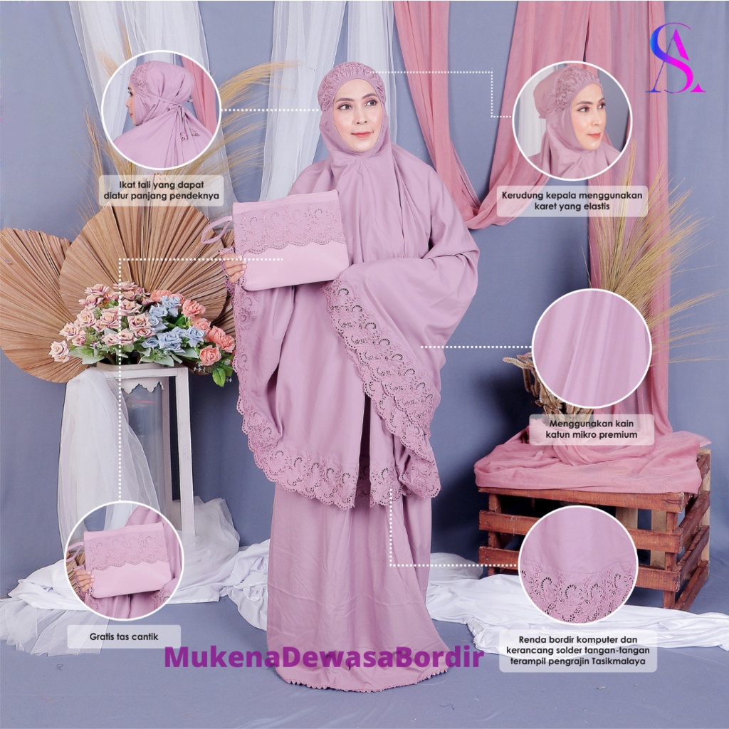 Terbaru Mukena Bordir Dewasa Bisa COD Bordiran Tasikmalaya Model Siti Khadijah Bahan Katun Adem Tida