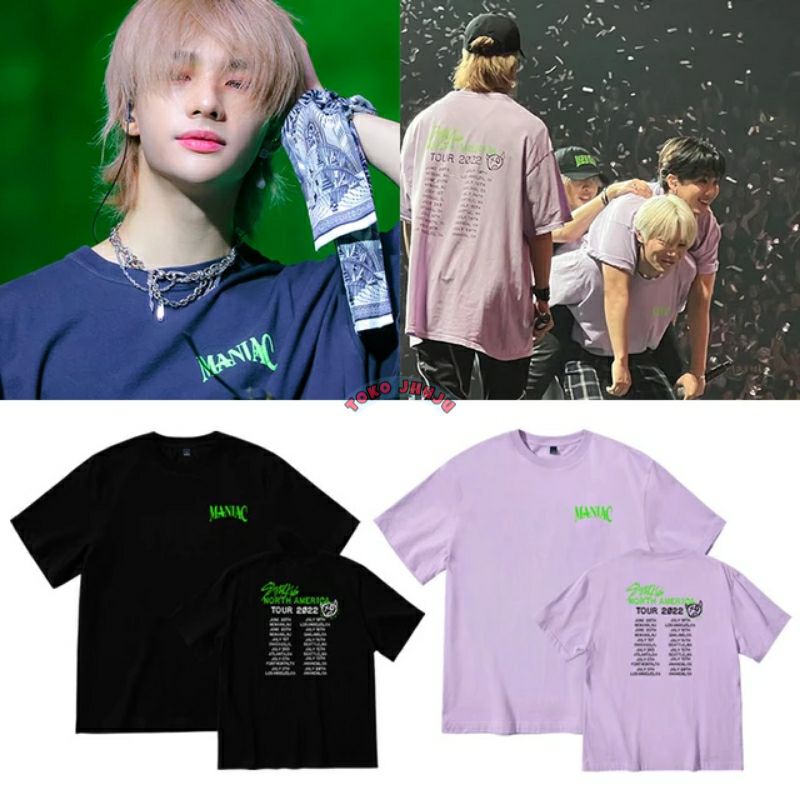 Baju Kaos Stray Kids MANIAC NORTH AMERICA TOUR 2022 sablon depan belakang