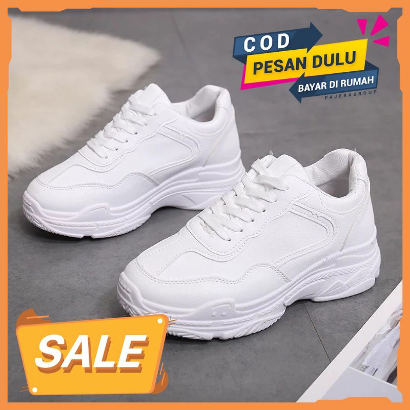 Sepatu Kets Sneakers Wanita Cewek Import Putih Polos LS205-G  Murah