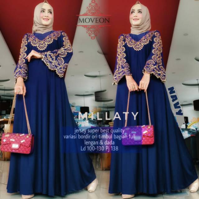 Millaty Maxy Millati Maxi Gamis Jumbo Jersey Motif Bordir xxxl Ld 130cm Arabian Abaya Gamis Lebaran Remaja Muslimah Terbaru Seragaman Pengajian Murah Mila Dress Wanita Muslimah Syar'i Gamis Polos Tebal Premium Warna Hitam Milati Maxi