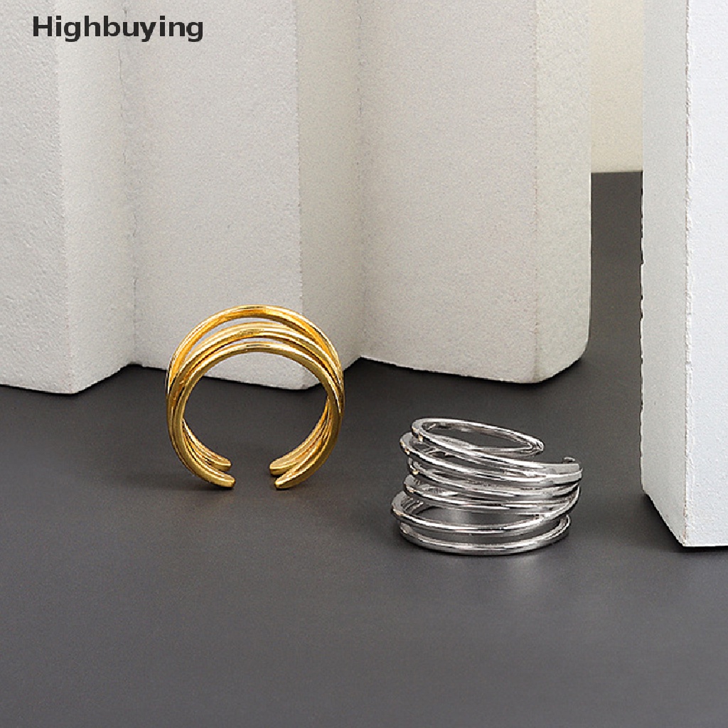 Hbid Cincin Pernikahan Multi Layer Bentuk Geometri Warna Silver Handmade