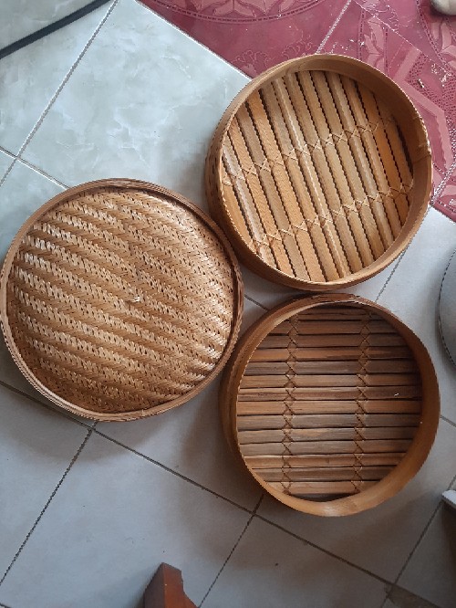 Streamer Klakat Bambu Dimsum 35cm | Kukusan Bambu - 2 Wadah + 1 Tutup