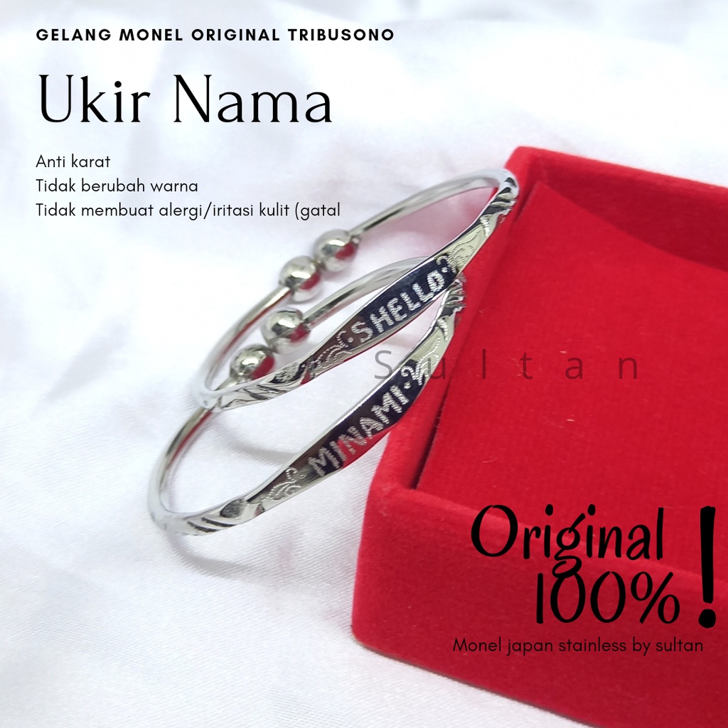 GELANG MONEL ORIGINAL UKIR NAMA ANAK DAN DEWASA MOTIF TRIBUSONO #GM024