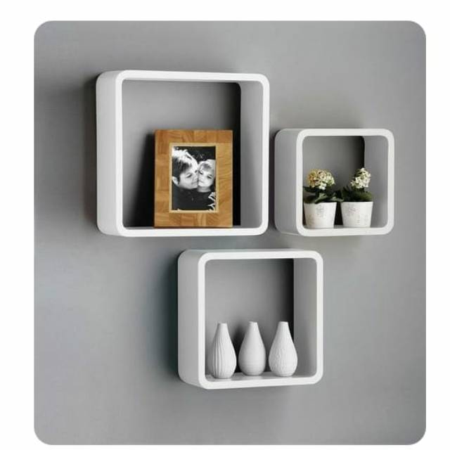 Rak dinding minimalis kotak 3 cantik 3pcs hiasan dinding rak bunga
