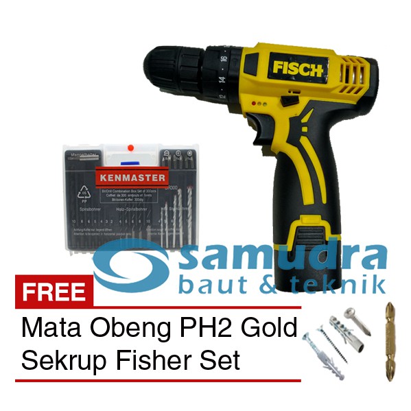 FISCH Bor Cordless Tembok Beton & Mata Bor Set KENMASTER & Sekrup