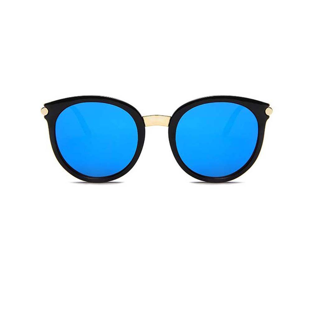 Needway Wanita Kacamata Hitam Pria Vintage Putih Lensa Warna-Warni Bulat Warna Biru Gaya Korea Sunglasses