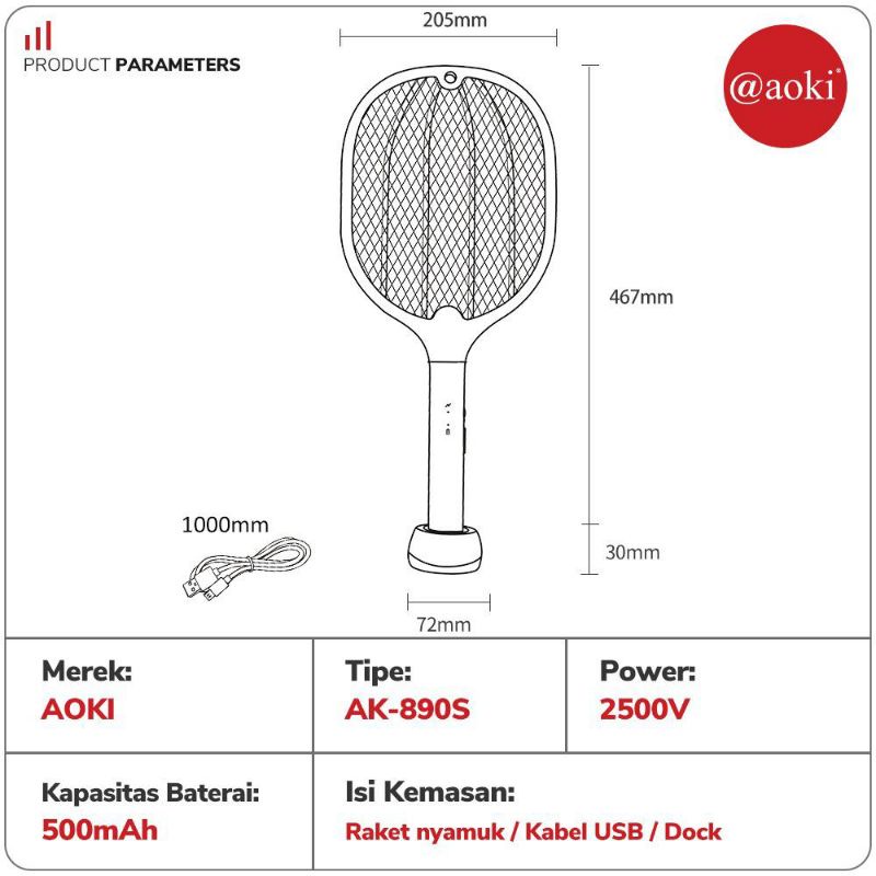 Raket Nyamuk 2 in 1 AK 890s / 893s Aoki