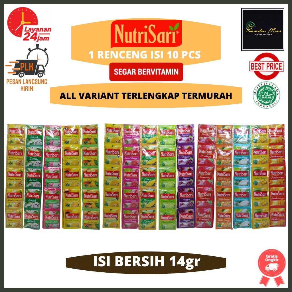 Nutrisari Renceng 14gr Isi 10 Sachet |Rasa Anggur|Kelapa Muda|Jeruk Nipis|Mangga|Florida Orange