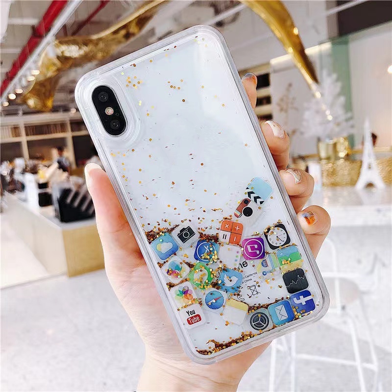 Casing IPhone 13 Pro Max 11 Pro Max 12 Pro Max 14 Pro Max 6 6S 7 Plus 8 X XR XS Max Aksen quicksand Glitter