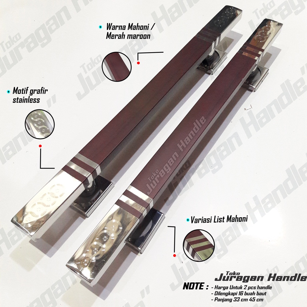 gagang pintu logam stainless tebal 45 cm / handle pintu kuputarung pintu buka 2 daun / pegangan pintu minimalis warna coklat tua mahoni maroon