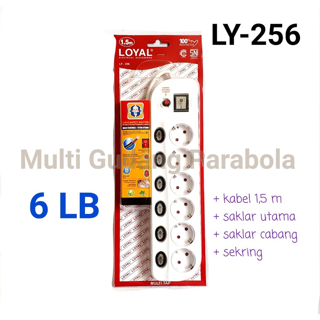 Stop Kontak Multitap Loyal LY 256 SNI  6 Lubang + Saklar + kabel 1,5 M