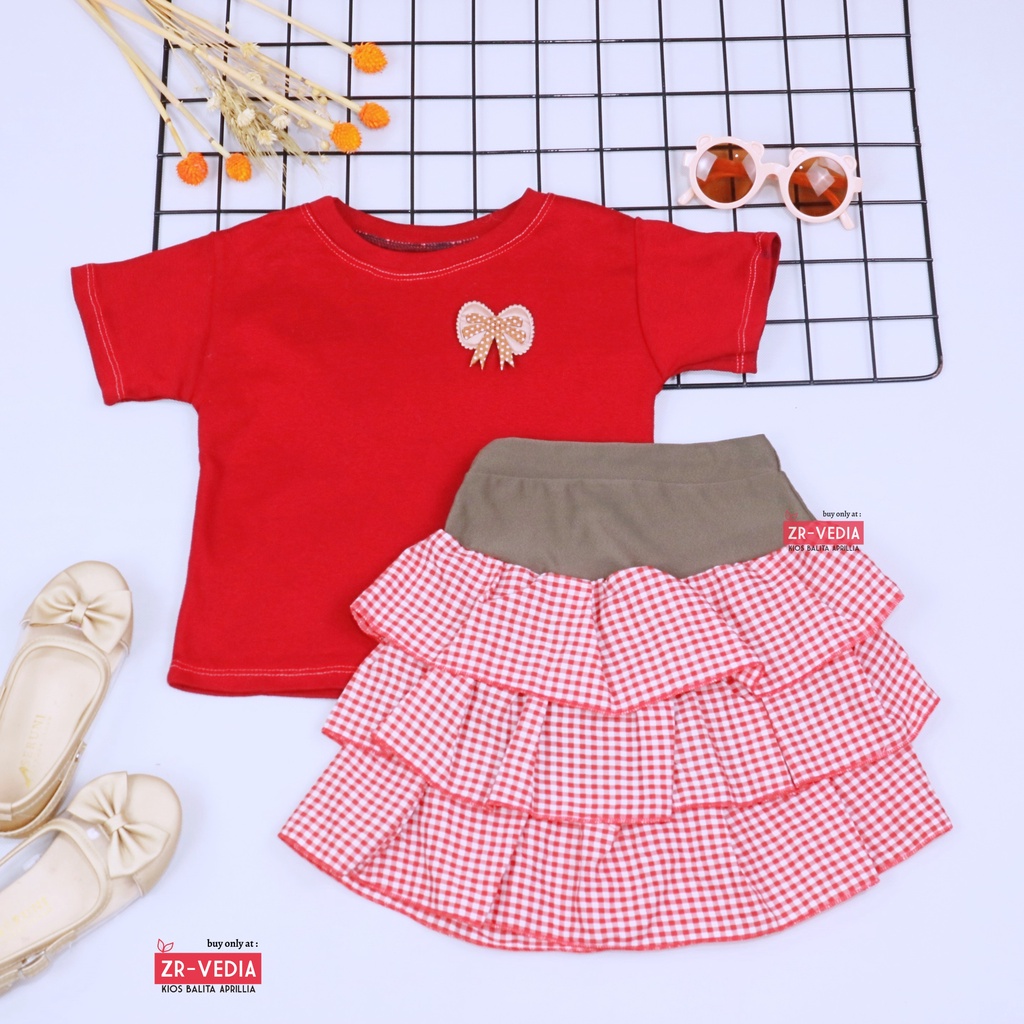 Setelan Mixed Candy uk 1-2 Tahun / Set Lengan Pendek Bawahan Rok Anak Perempuan Baju Cewek Atasan Bawahan Murah