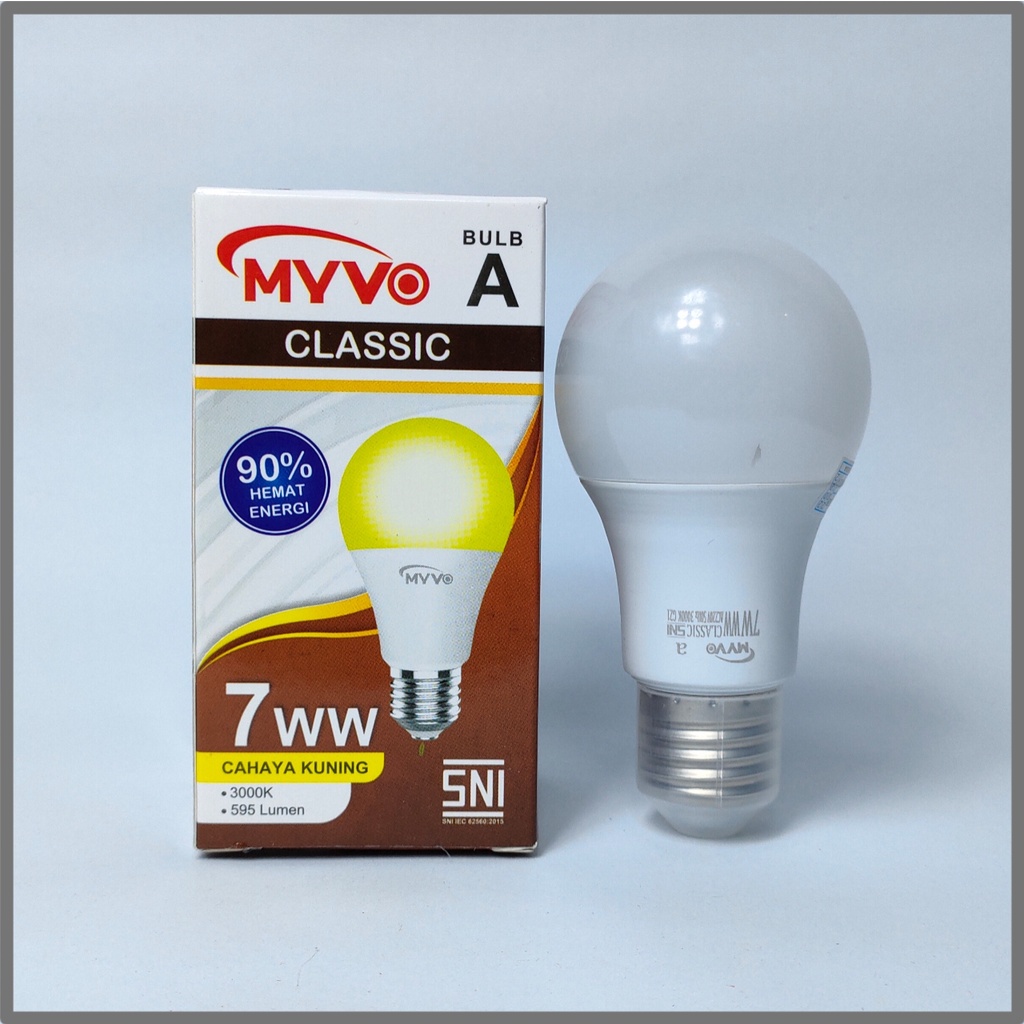 Myvo Lampu LED Bulb Classic 7 Watt - Cahaya Kuning (Warm White)