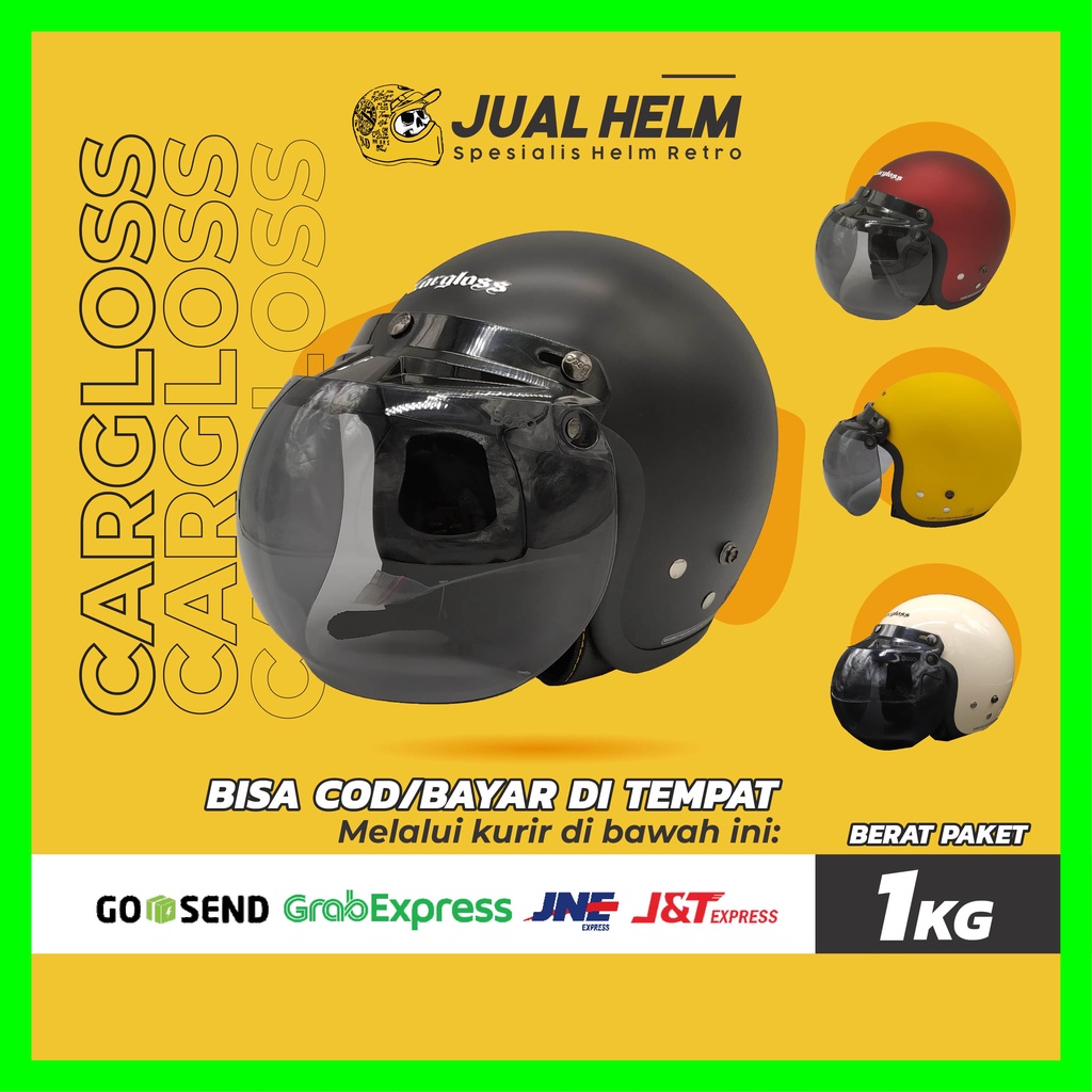 Helm Cargloss Retro + Kaca Bogo Original