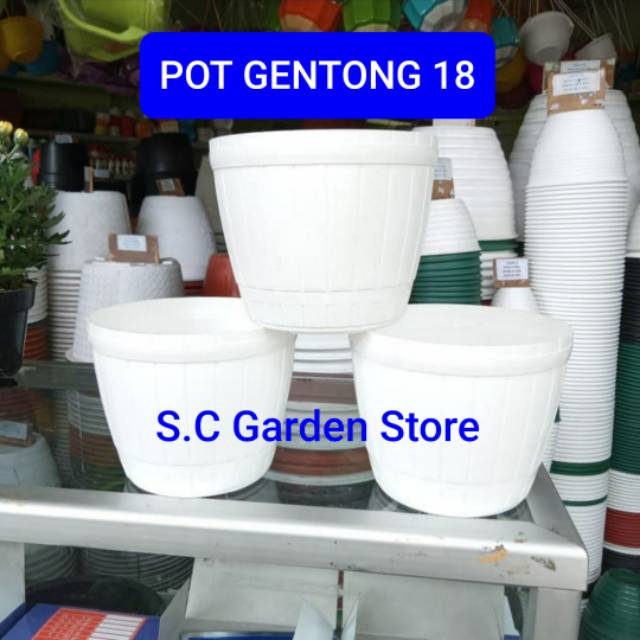  POT  GENTONG  18 CM WARNA PUTIH  POT  BUNGA LOVENIA MOTIF 