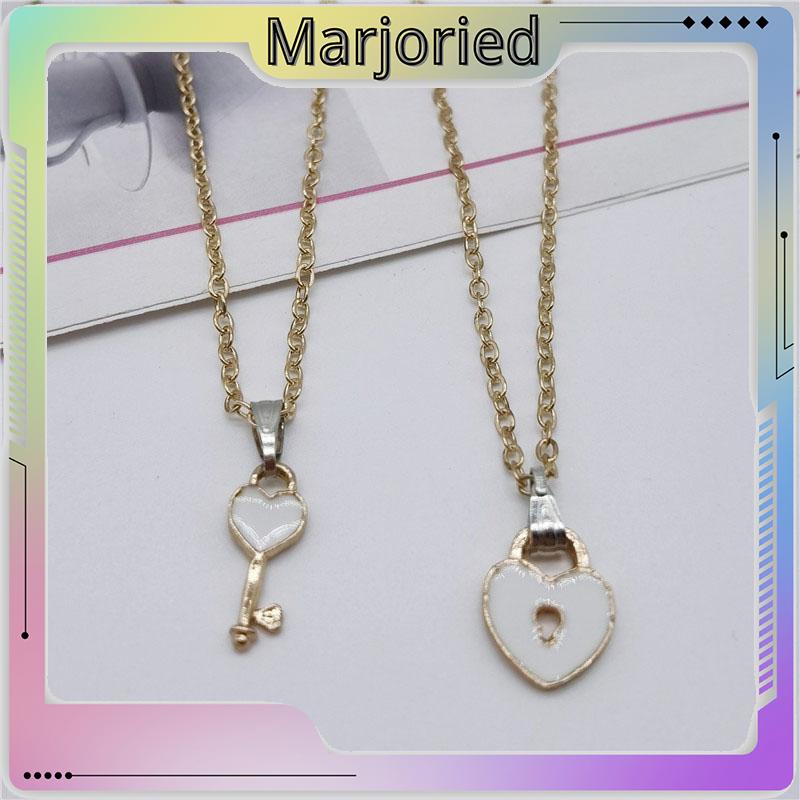 2 Pcs Fashion Wanita Trendi Kunci Liontin Link Rantai Kalung Hati Pasangan Pecinta Kalung-MJD