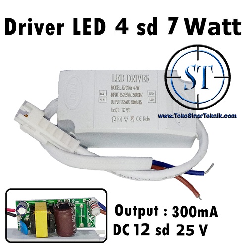 kit Driver Led 4-7Led x 1W + Box Input 220V Output 12-25V 4-7W 300mA