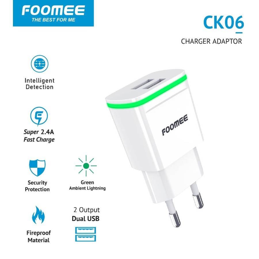 Foomee CK06 chargers Double U 5V 2.4a with halo lamp 1 Pcs Original