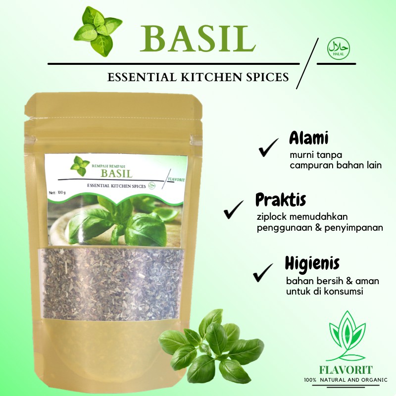 Daun Kemangi Basil Leaves Kering Bahan Makanan Pokok Bumbu Dapur Organik Rempah Herbal Serbuk Murni