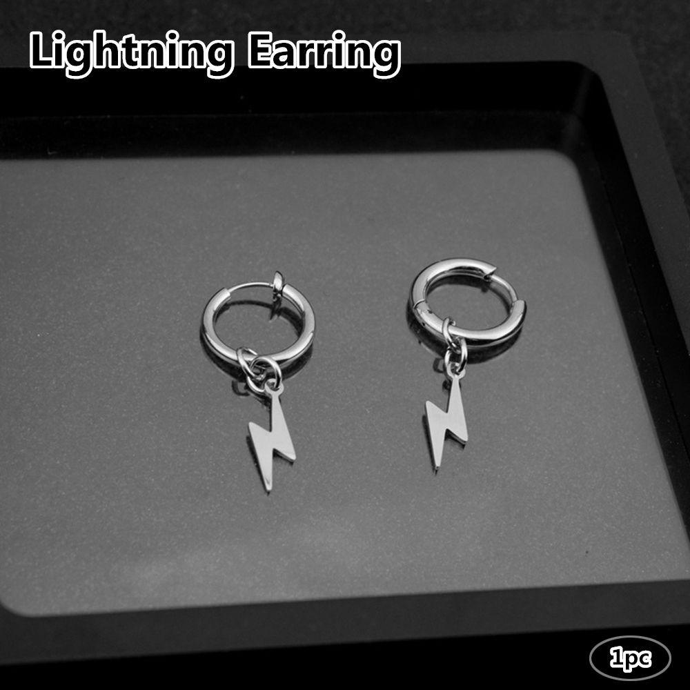 Lily 1PC Anting Petir Punk Pop Hip Hop Metal Stainless Steel