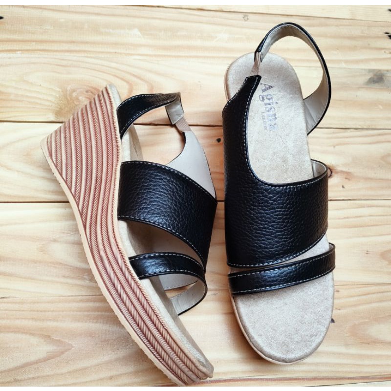 new model terbaru sandal kulit wanita asli garut tali talincang kulit hak 7 cm