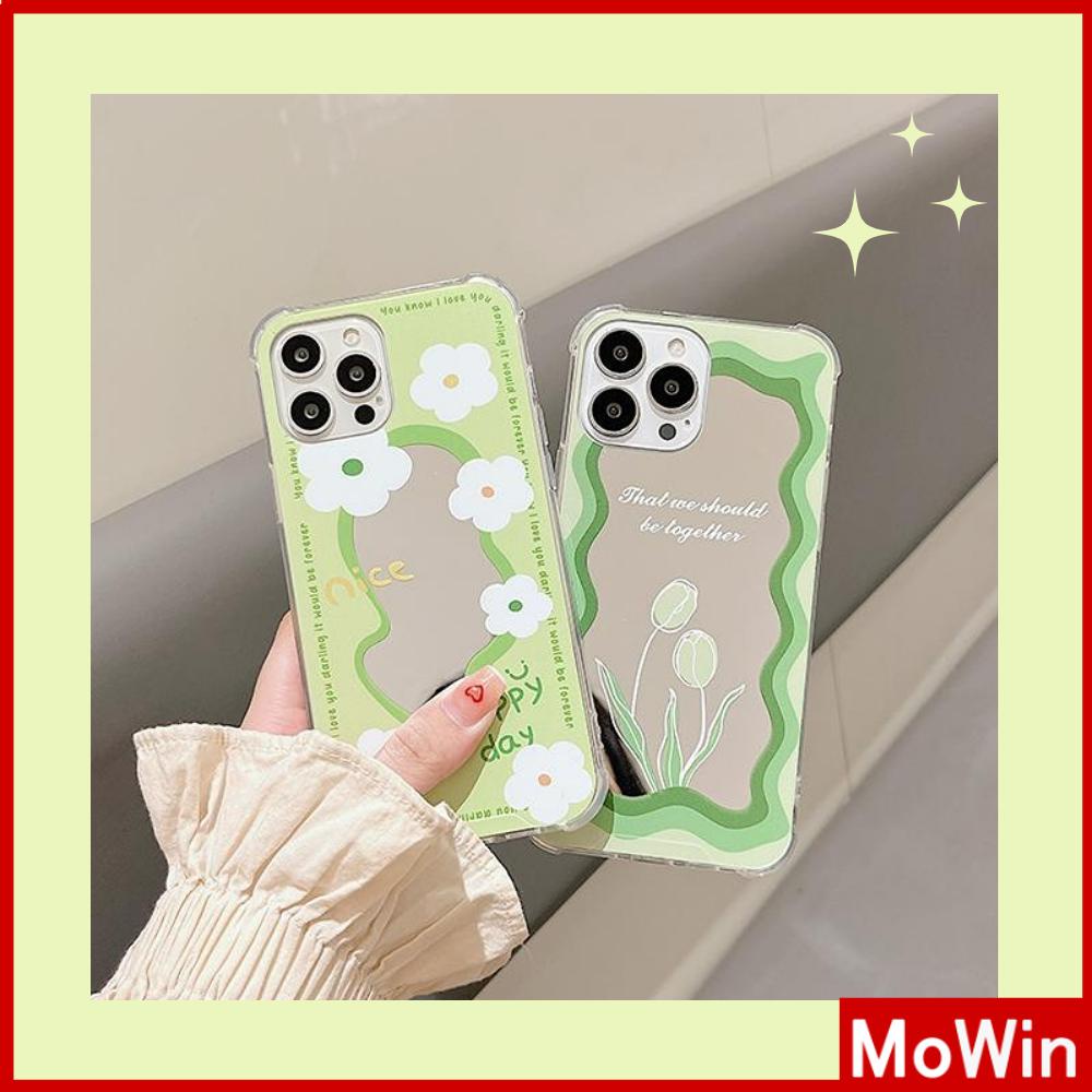 iPhone Case Acrylic HD Mirror Airbag Shockproof Protection Camera Cute Line Green Flowers Compatible For iPhone 11 iPhone 13 Pro Max iPhone 12 Pro Max iPhone 7 Plus iPhone xr