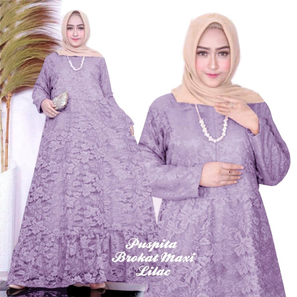 ELDE 5 - Puspita maxi JUMBO dress gamis brukat termurah L XL 3XL 5XL lapis furing seleting depan pinggang blkg karet