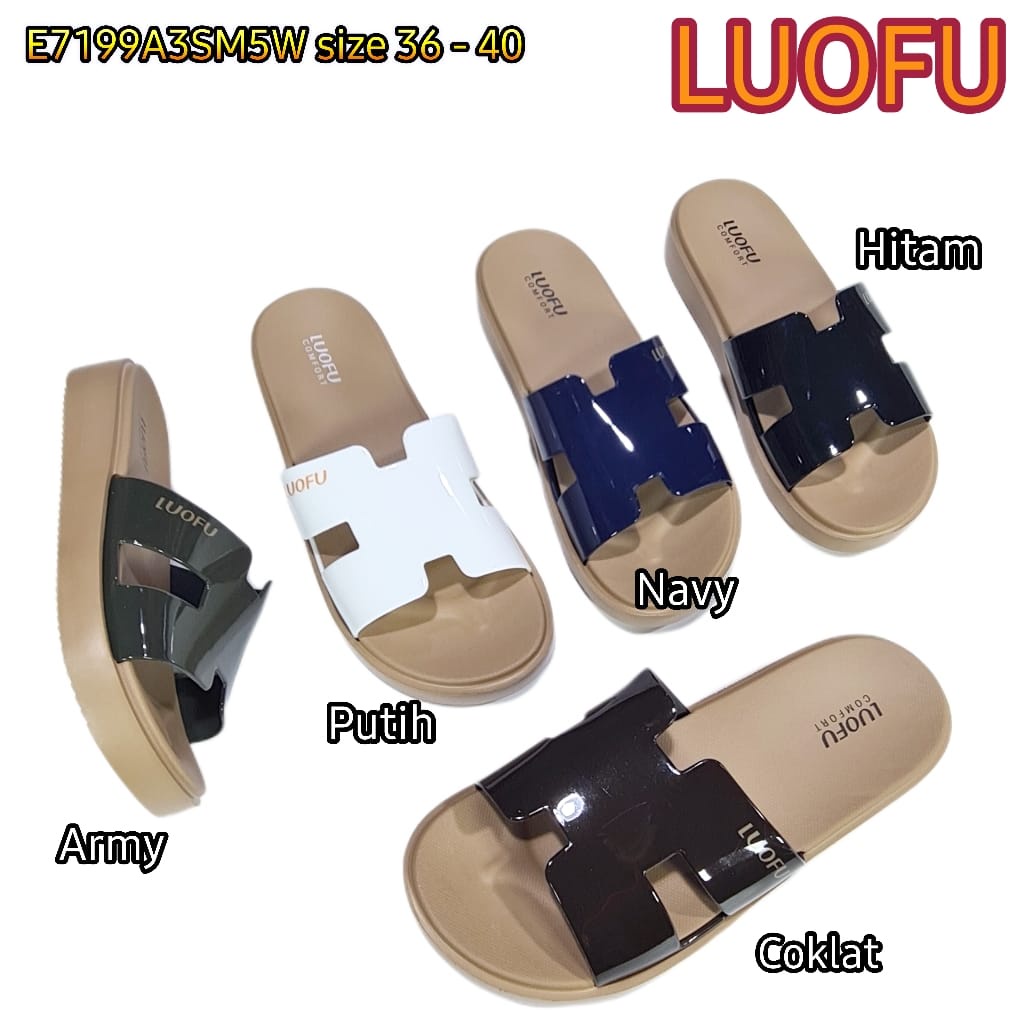 LUOFU ORIGINAL sandal karet empuk murah wanita sendal murah cewek selop import E7199A3SM5W