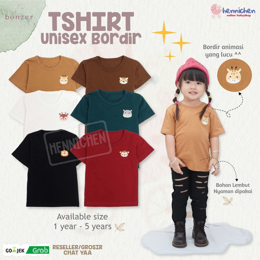 PROMO 7.7 PROMO BAJU LEBARAN MURAH BONZER ATASAN  ANAK TSHIRT ANIMAL BAJU ATASAN ANAK UNISEX BORDIR HEWAN BARU 1 - 5 TAHUN