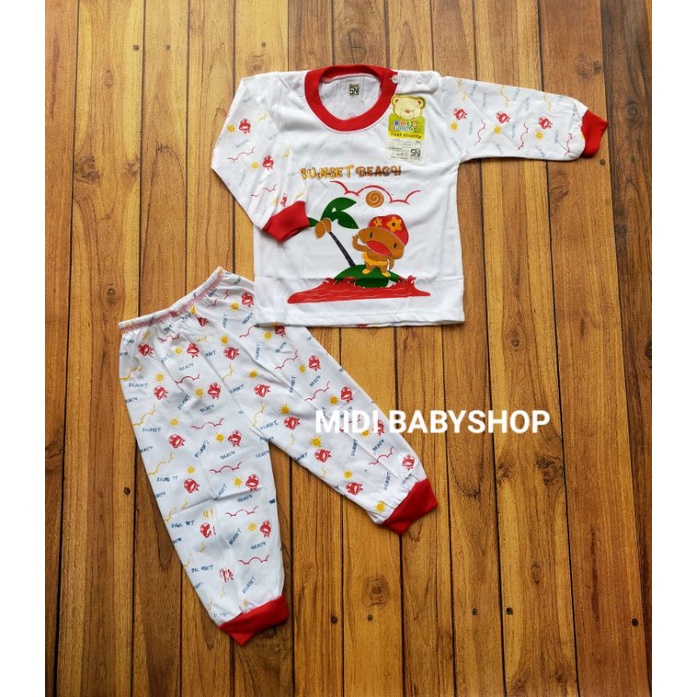 Setelan Piyama Baju Bayi Panjang Kancing Pundak 3-18 Bulan Bolo Bolo Motif Sunset Beach