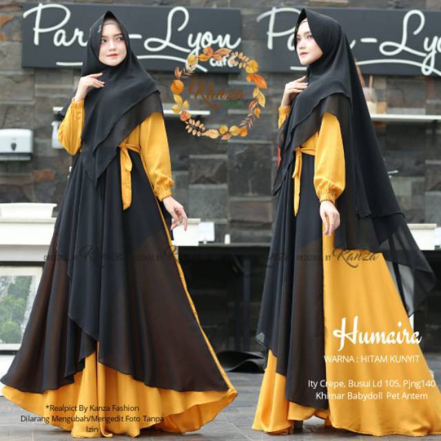 Gamis + Khimar Humaira Syari Ori by Kanza Longdress Maxi Material Ity Crepe Premium