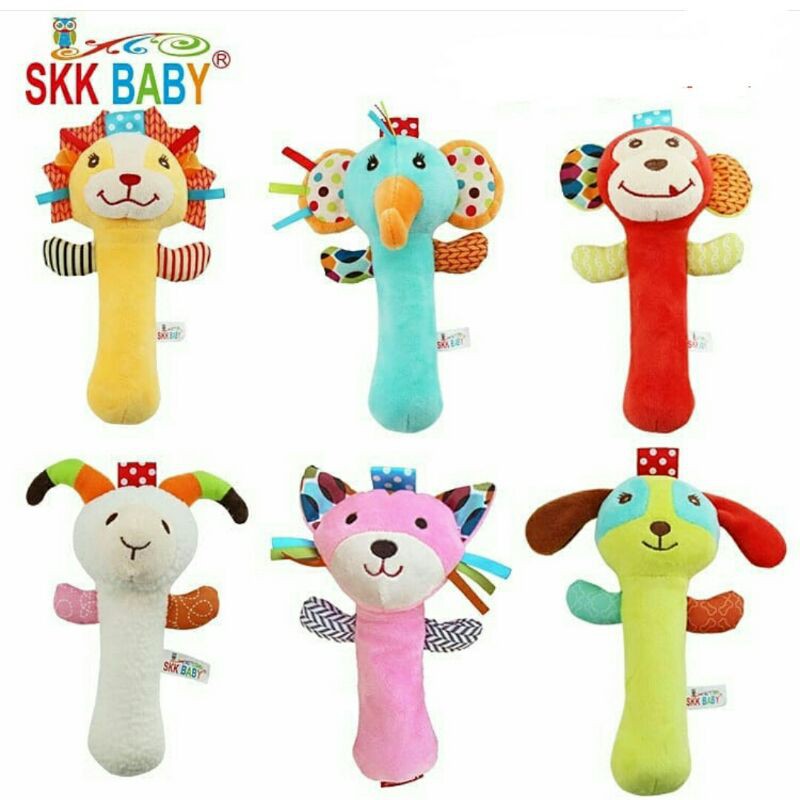 mainan anak bayi boneka karakter hewan genggam rattle stick baby toys skk