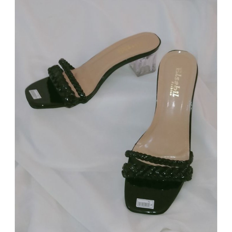 Sandal Hak Kaca Kepang/ sandal tinggi kekinian/ hak kaca simpel