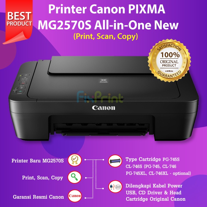 Printer Canon Pixma MG2570s / MG2577s Print Scan Copy With Ink Cartridge 745s 746s PG745 CL746 Small